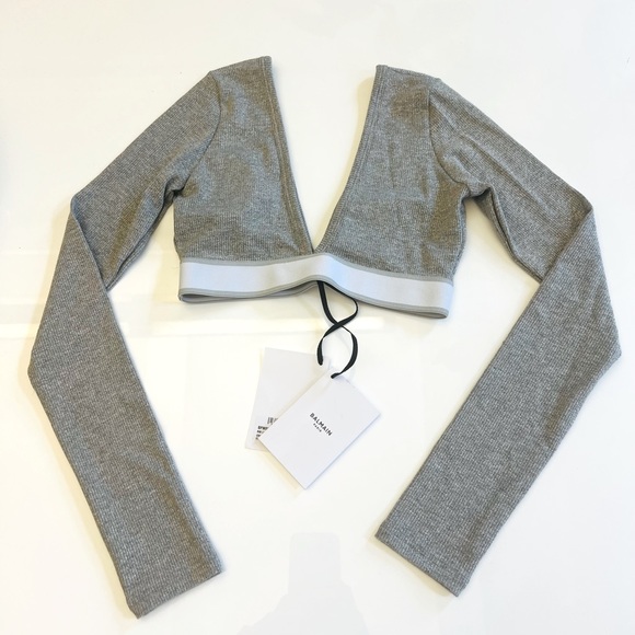 BALMAIN***Silver Lame Crop Top***Small***$525 - Picture 5 of 5